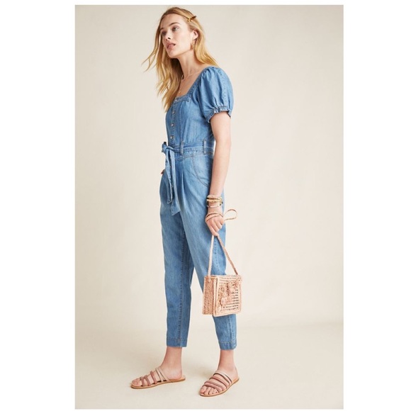 SOLD Anthropologie Square Neck Denim Jumpsuit - Picture 2 of 7